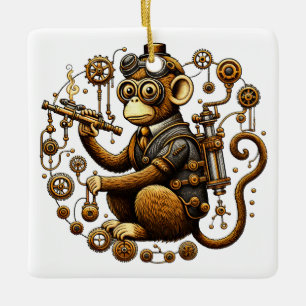 Steampunk Monkey mit Ray Gun Keramikornament