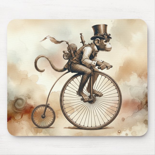Steampunk Monkey Riding a Penny-farthing Bike Mousepad (Vorne)