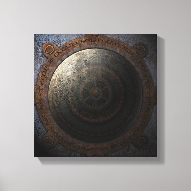 Steampunk Moon Clock Time Metal Gears Leinwanddruck (Vorderseite)