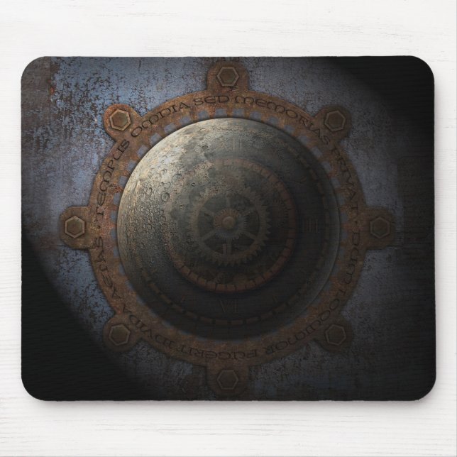 Steampunk Moon Clock Time Metal Gears Mousepad (Vorne)