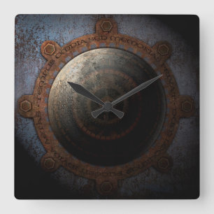 Steampunk Moon Clock Time Metal Gears Quadratische Wanduhr