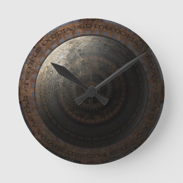 Steampunk Moon Clock Time Metal Gears Runde Wanduhr (Vorderseite)