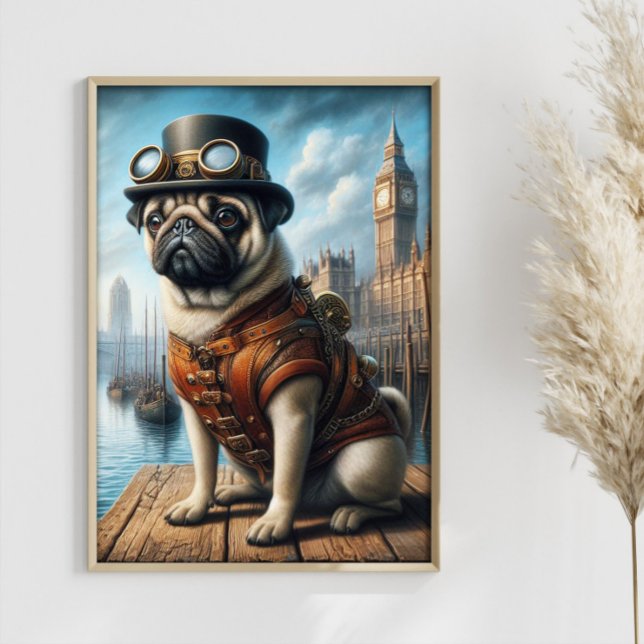Steampunk Mops Surreal Art Old London Docks Poster (Von Creator hochgeladen)