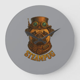 Steampunk-Mops-Wanduhr - vintage "Steampug" Große Wanduhr