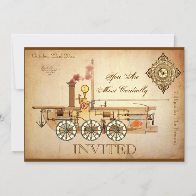 Steampunk-Mottoparty Einladung (Vorderseite)