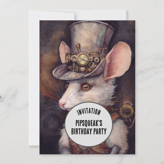 Steampunk Mouse Rat Captain Einladung (Vorderseite)