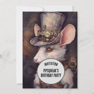 Steampunk Mouse Rat Captain Einladung