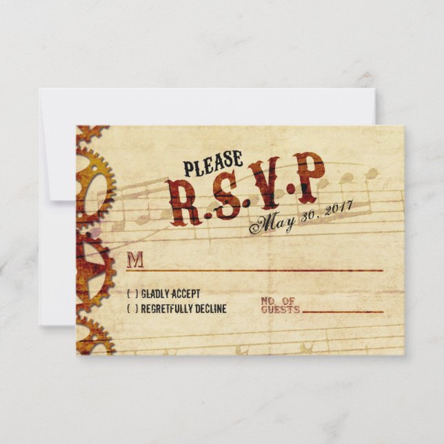 Steampunk Musical Wedding RSVP Card Karte (Vorderseite)