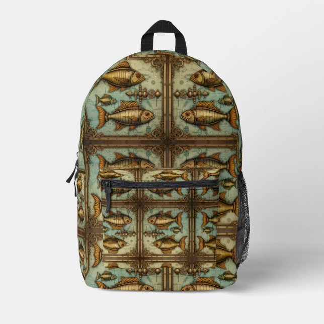Steampunk-Muster Bedruckter Rucksack (Vorderseite)