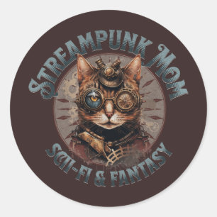 Steampunk-Mutter-Katze Runder Aufkleber