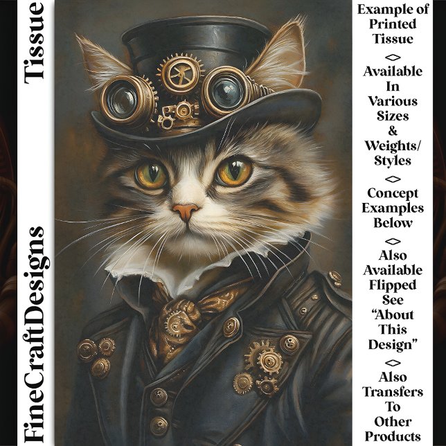 Steampunk Niedlich Chic Cat Kitten BR6 Decoupage Seidenpapier (Von Creator hochgeladen)