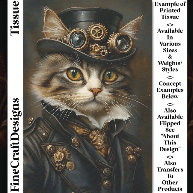 Steampunk Niedlich Chic Cat Kitten BR6R Decoupage Seidenpapier (Von Creator hochgeladen)