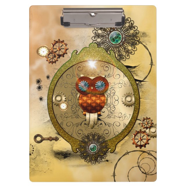 Steampunk, niedliche Eule Klemmbrett (Vorderseite)