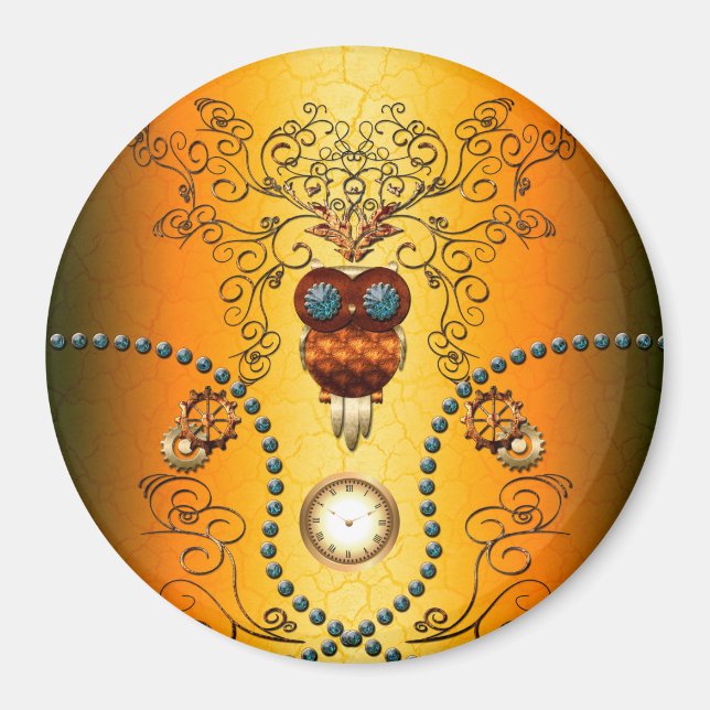 Steampunk, niedliche Eule Magnet (Vorne)