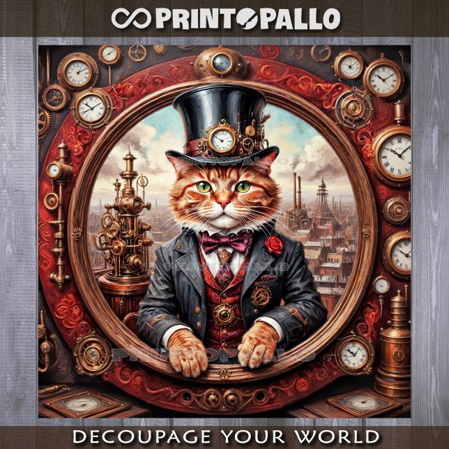 Steampunk noble red cat in a frame - Decoupage  Geschenkpapier Set (Von Creator hochgeladen)