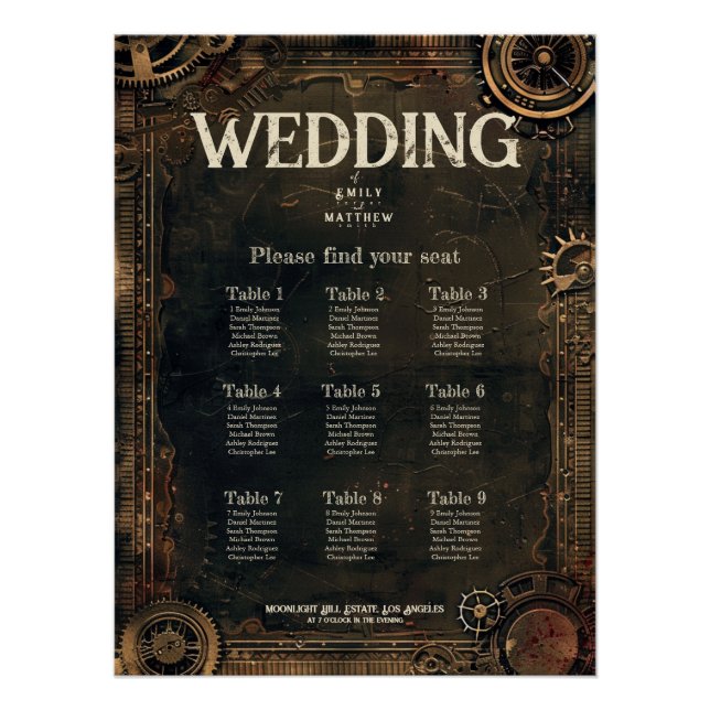 Steampunk Noir Affair Hochzeitstabelle Poster (Vorderseite)
