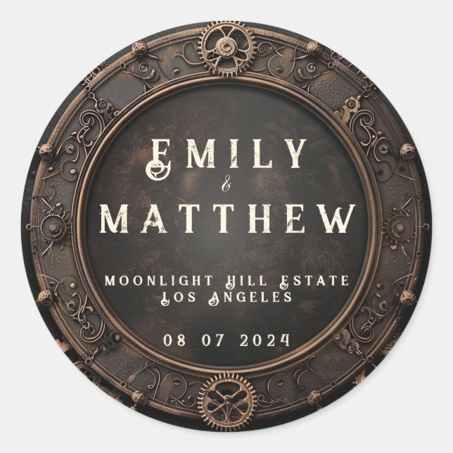 Steampunk Noir Affair Wedding Runder Aufkleber (Vorderseite)