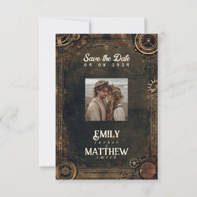 Steampunk Noir Affair Wedding Save The Date (Vorderseite)
