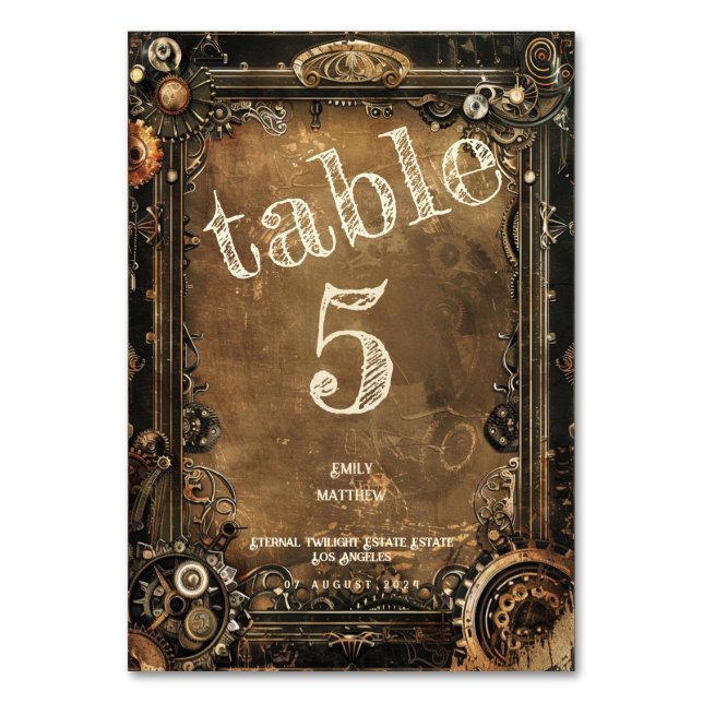 Steampunk Noir Affair Wedding Tischnummer (Vorderseite)
