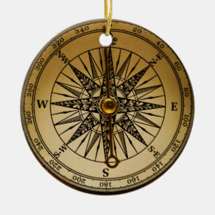 Steampunk Nostalgic Old Brass Compass Keramikornament