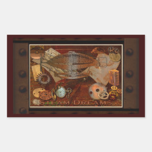 Steampunk nostalgische viktorianische Collage-Kuns Rechteckiger Aufkleber