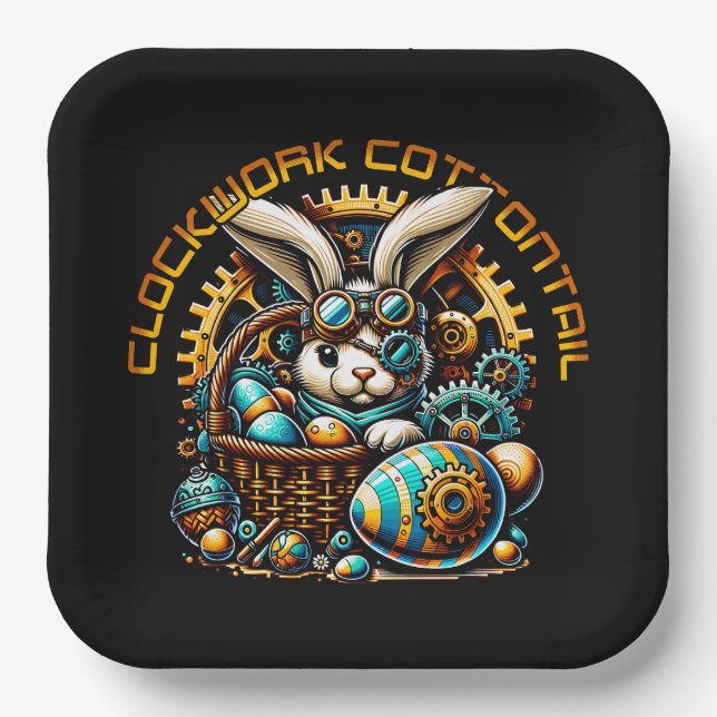 Steampunk Oaster Bunny Pappteller (Vorderseite)