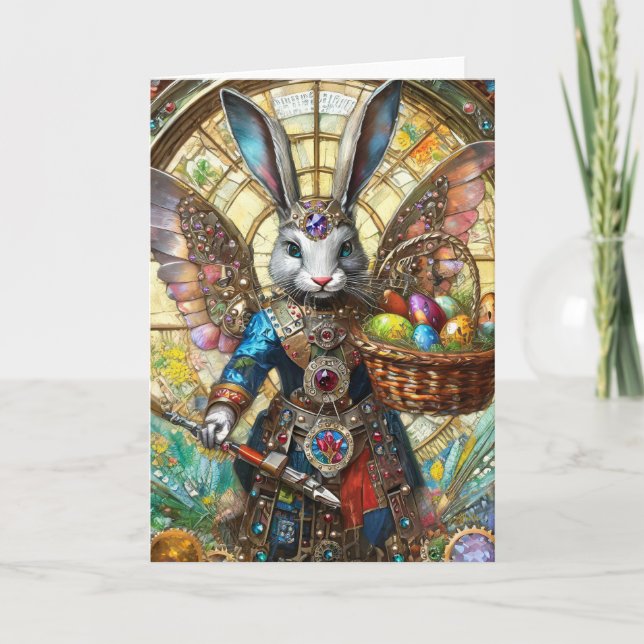 Steampunk Oaster Bunny Warrior Angel Karte (Vorderseite)