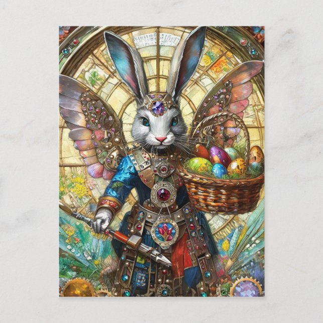 Steampunk Oaster Bunny Warrior Angel Postkarte (Vorderseite)