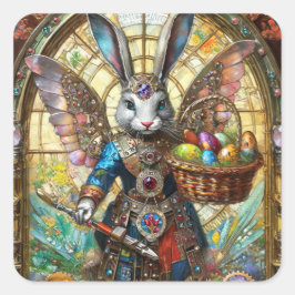 Steampunk Oaster Bunny Warrior Angel Quadratischer Aufkleber