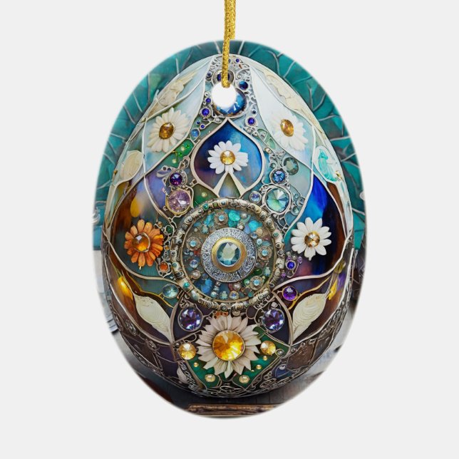 Steampunk Oaster Verziert Blue Egg Keramik Ornament (Vorne)