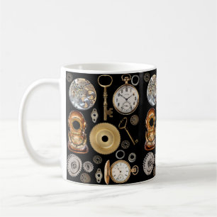 Steampunk-Objekte Gears Pocket Uhr Skelett-Schlüs Kaffeetasse
