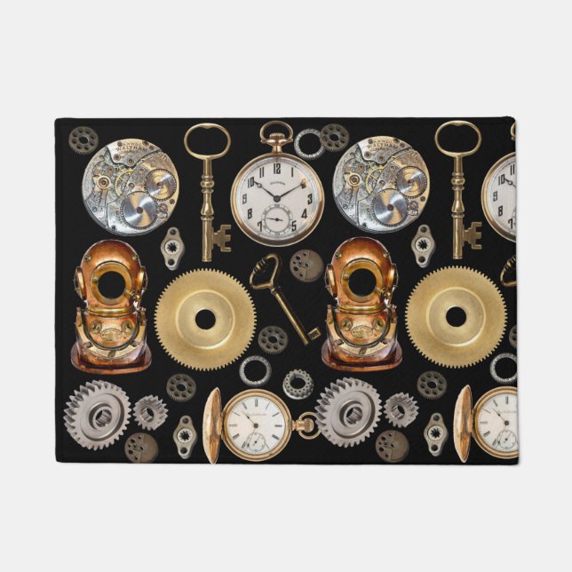 Steampunk-Objekte Gears Pocket Uhr Skeletttasten Fußmatte (Vorderseite)