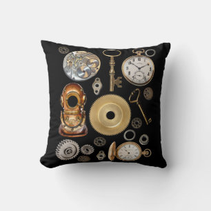 Steampunk-Objekte Gears Pocket Uhr Skeletttasten Kissen