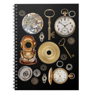 Steampunk-Objekte Gears Pocket Uhr Skeletttasten Notizblock