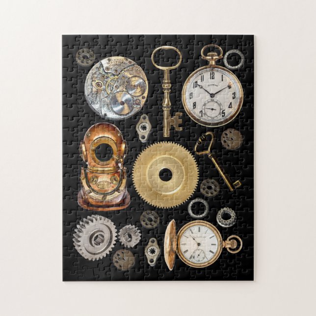 Steampunk-Objekte Gears Pocket Uhr Skeletttasten Puzzle (Vertikal)