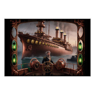 Steampunk Ocean-Liner Blätter Dock Poster