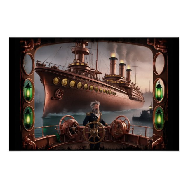 Steampunk Ocean-Liner Blätter Dock Poster (Vorderseite)