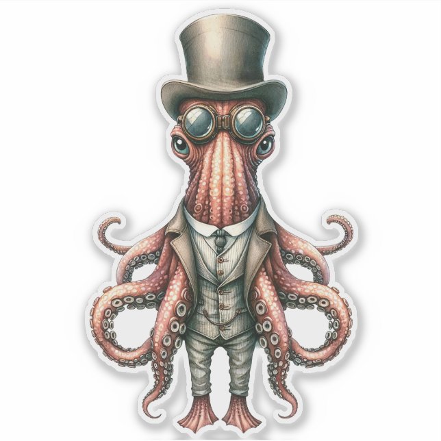 Steampunk Octopus Aufkleber (Vorderseite)