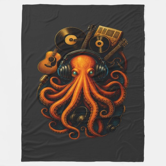 Steampunk Octopus Throw Blanket - Music Fantasy Ar Fleecedecke (Vorderseite)