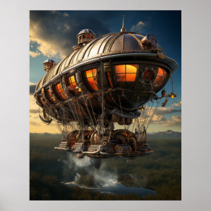 Steampunk-Odyssee: Vintage-Luftschiff-Aquarell-Kun Poster