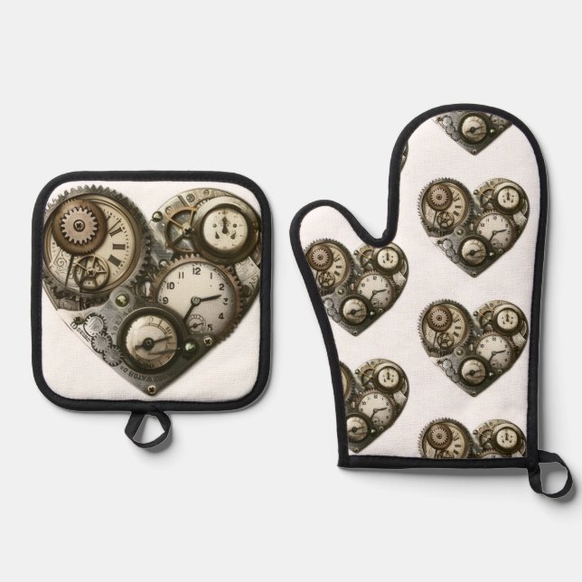 "Steampunk" Ofenhandschuh & Topflappen-Set (Vorderseite)