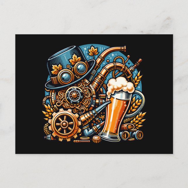 Steampunk Oktoberfest Postkarte (Vorderseite)