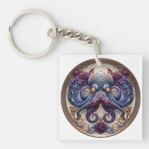 Steampunk-Oktopus-Emblem mit violetten Rosen Schlüsselanhänger