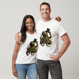 Steampunk-Oktopus-Zylinder-Grafik-T-Shirt T-Shirt