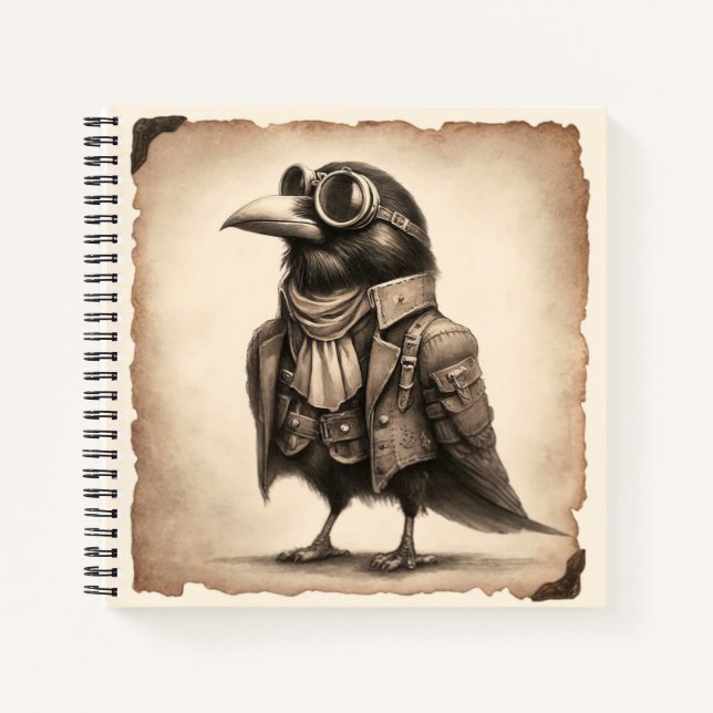 Steampunk Old Crow Foto Spiral Notebook Notizbuch (Vorderseite)