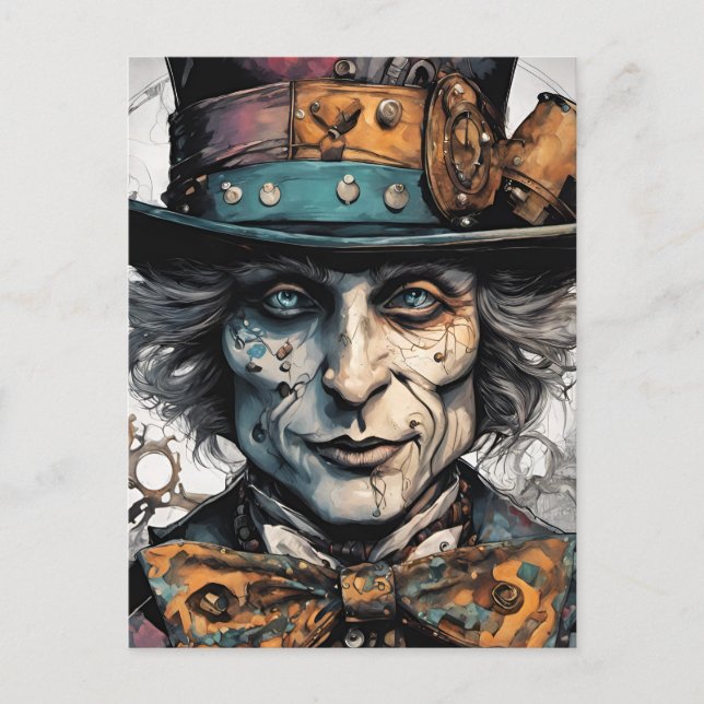 Steampunk Old Man Watercolor Postkarte (Vorderseite)