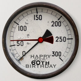Steampunk Old Manometer 60. Geburtstagszettel Button