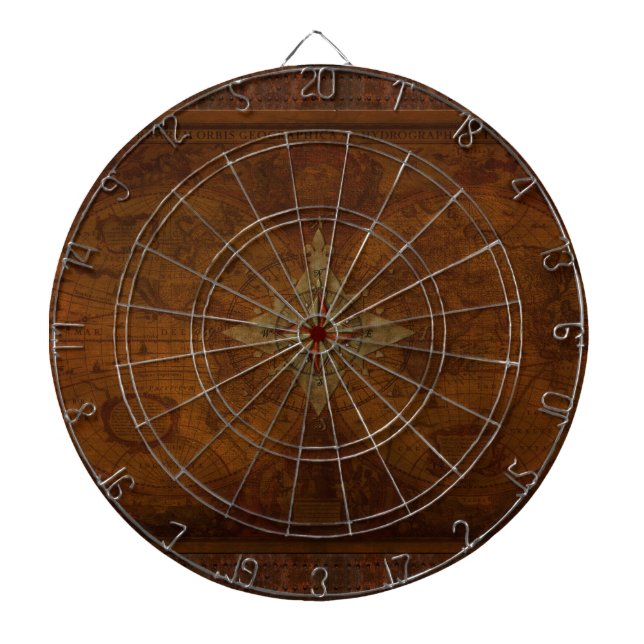Steampunk Old World Map & Compass Rose Design Dartscheibe (vorne)