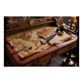 Steampunk Olde Worlde Map and Desk Poster