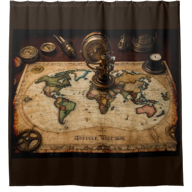 Steampunk Olde Worlde Map Duschvorhang (Vorderseite)